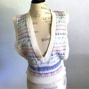 Vintage 60s/70s Jonathan Logan deep V sweater vest pastel colors ski bunny sz M